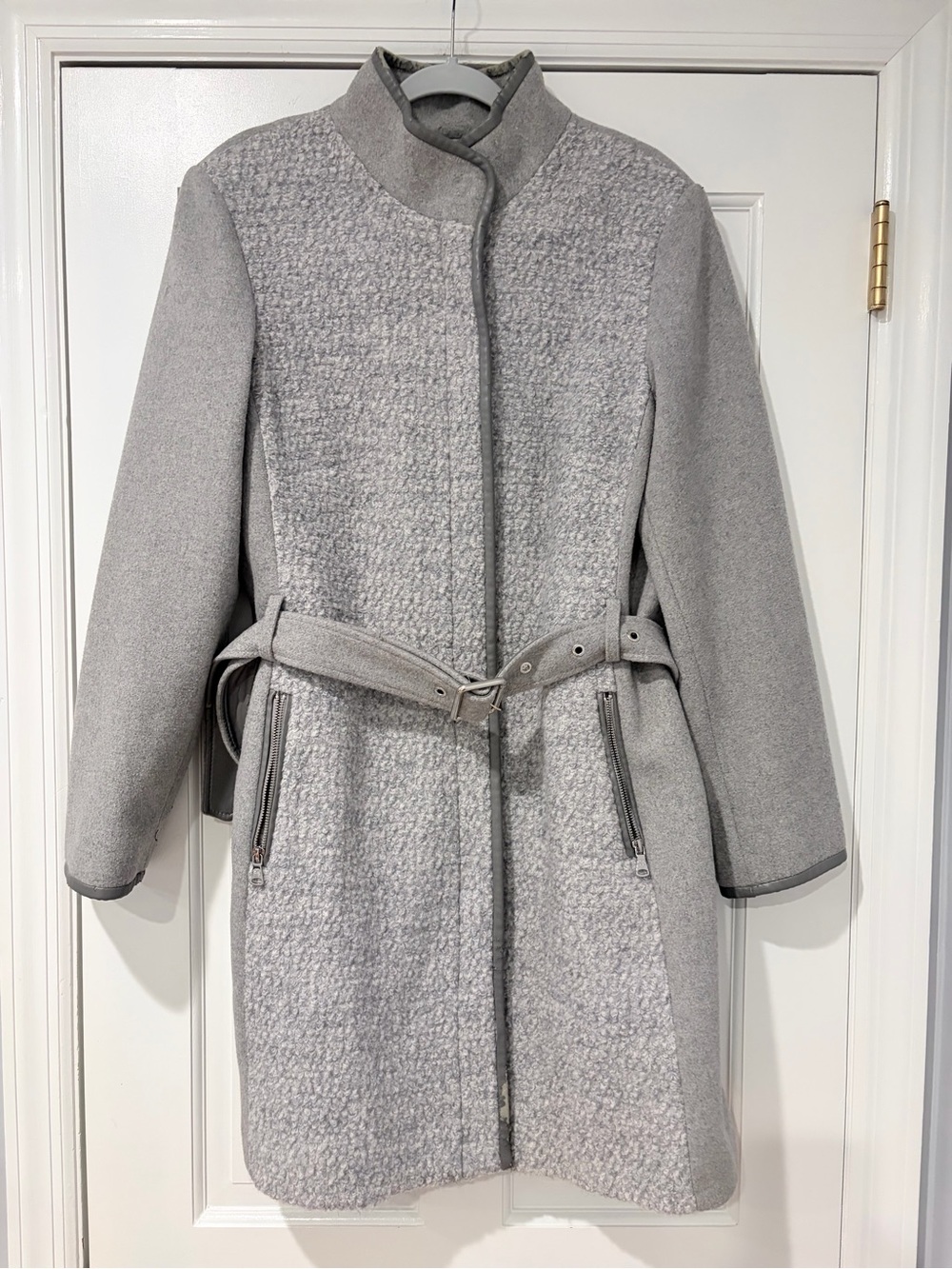 Vince Camuto Gray Wool Blend Bouclé Belted Coat XL